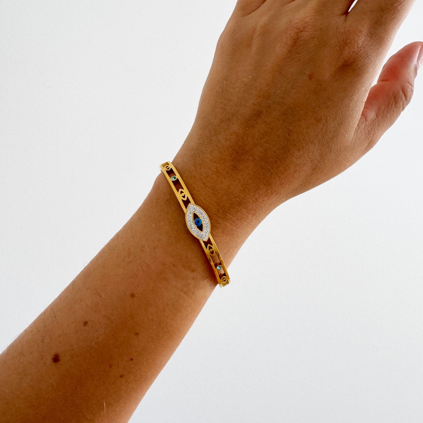Gold Plated Evil Eye Bangle