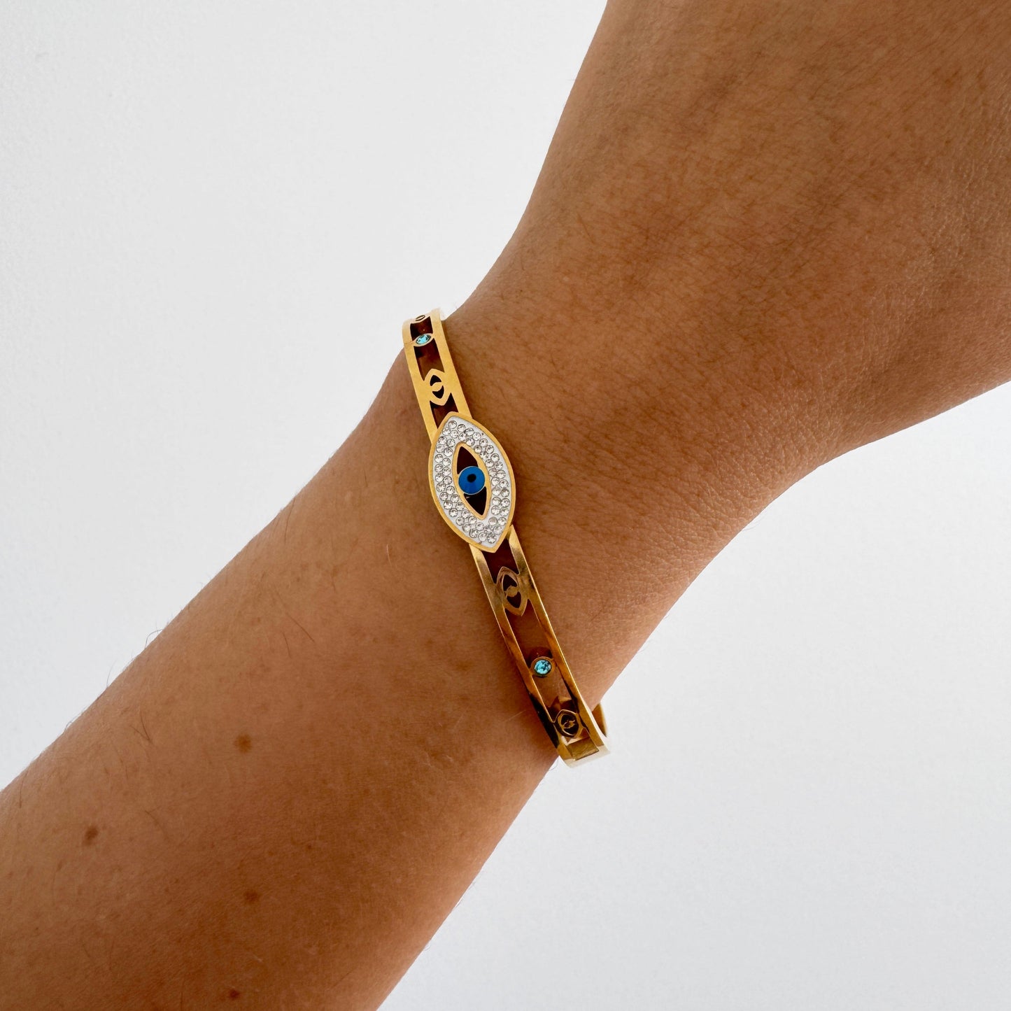 Gold Plated Evil Eye Bangle