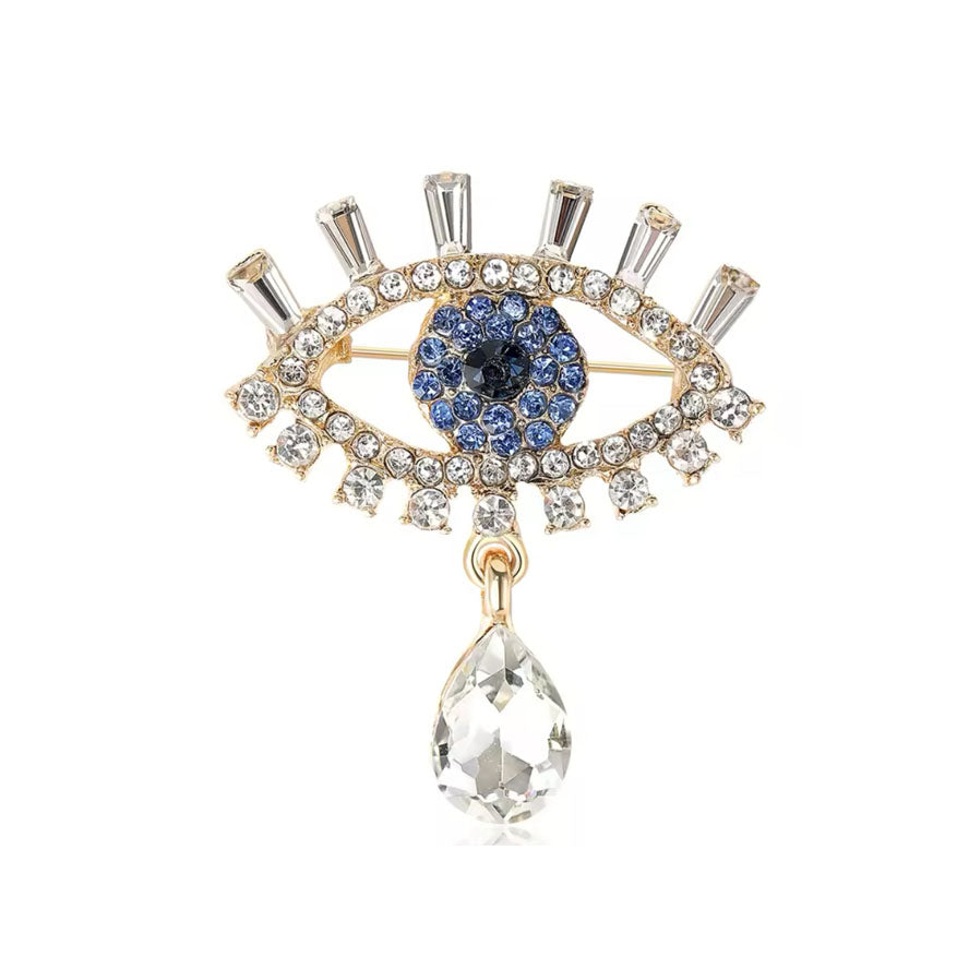 Evil Eye Droplet Brooch - Blue