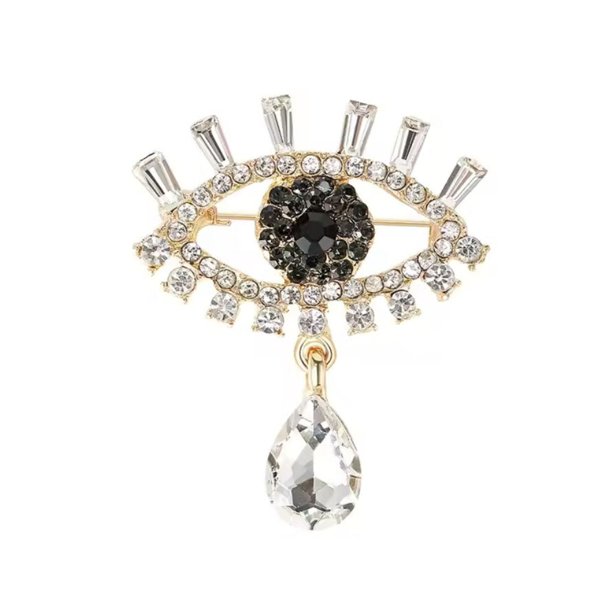 Evil Eye Droplet Brooch - Black